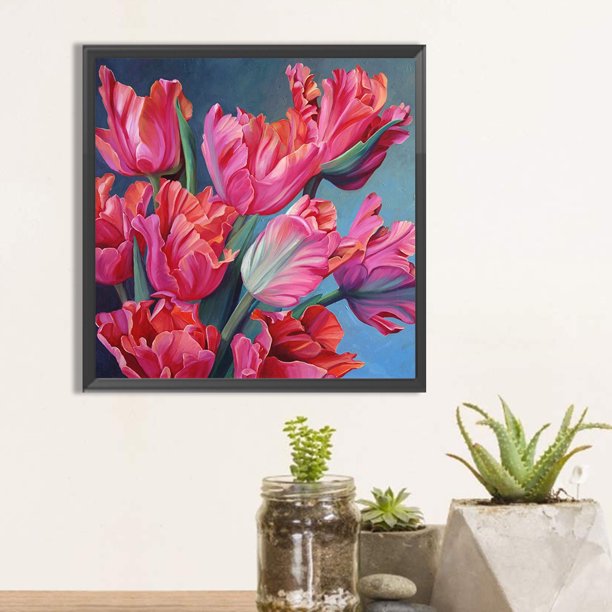 Cuadros Decorativos Pintura de diamante 5D DIY Kit de tulipanes en polvo de taladro redondo completo Decoración del hogar DQrwqpou embutido en tela