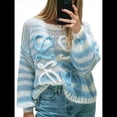 thumbnail image 1 of Suéter de Larga para Mujer, Otoño, Color Block, Cuello Redondo, Tejido, Tops Casuales de Moda. Azul M, 1 of 10