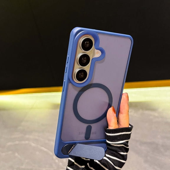 Magnetic Case For Samsung Galaxy S26  with Hidden Metal Kickstand, [Compatible with MagSafe] Hybrid Slim Frosted Translucent Matte Back Shockproof Rugged Protective Phone Cover,Blue
