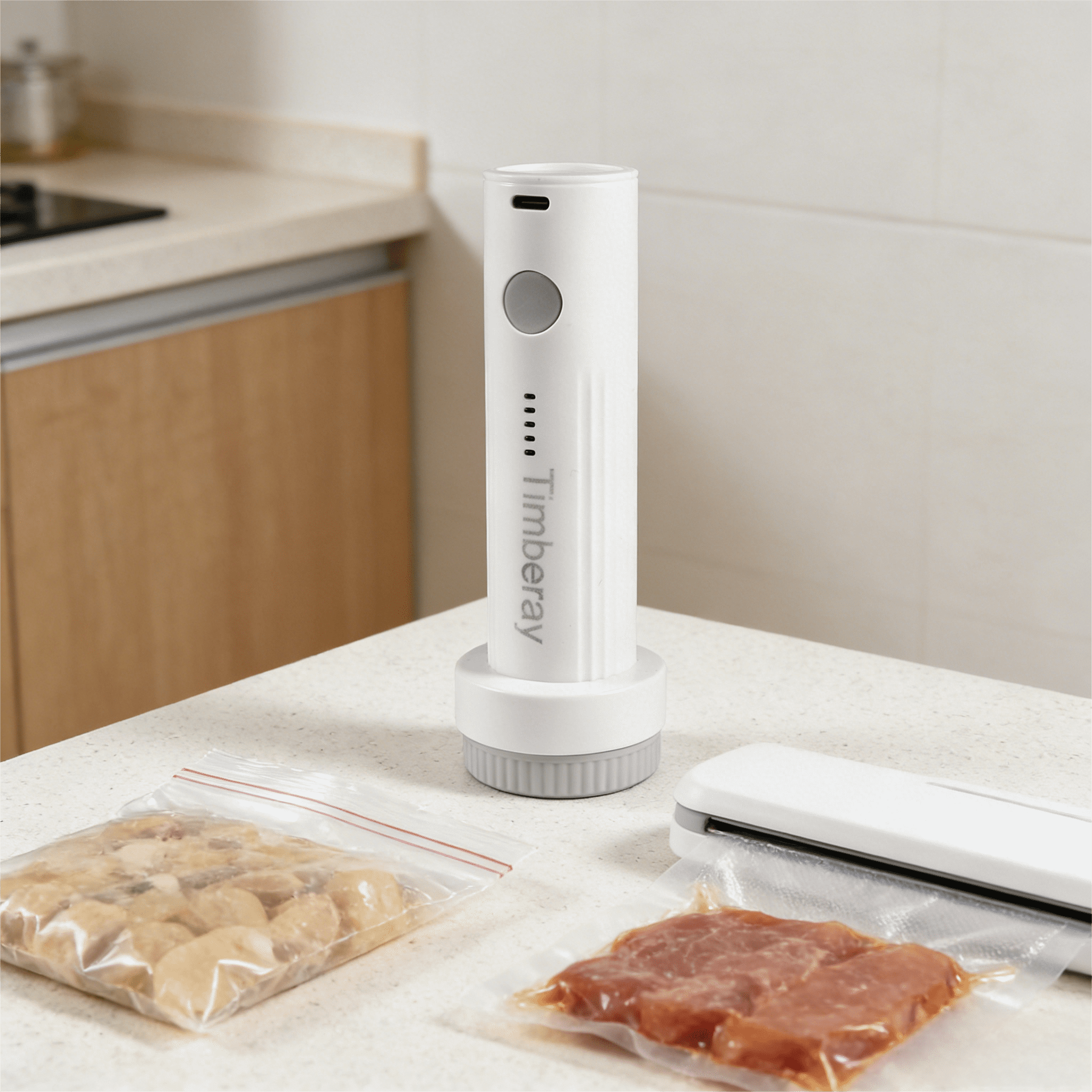 Timberay Food Vacuum Sealer - Compact Strong Suction Portable Sealer for Reusable Bags & Sous Vide Prep