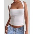 thumbnail image 6 of Women'S Square Neck Sleeveless Double-Layer Tank Tops Basic Tight T Shirts White S, 6 of 7