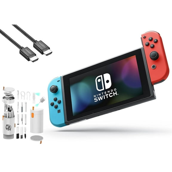 Pre-Owned Nintendo Switch - Neon Blue and Neon Red Joy-Con with HDMI Cable BOLT AXTION Cleaning Kit