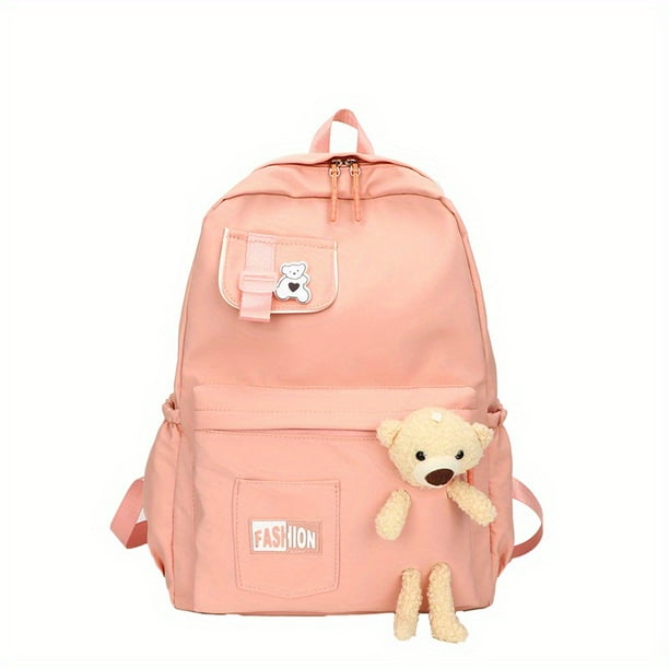 Mochila Con Decoración De Oso De Peluche, Mochila Escolar De Estilo Preppy Simple, Mochila De Viaje Para Estudiantes Kawaii