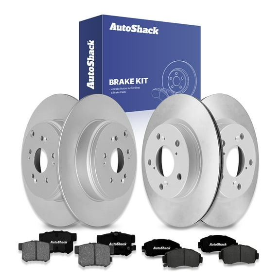 AutoShack Front Vented & Rear Solid Coated Brake Rotors   Ceramic Pads 12-PC Brake Kit Replacement for 2007-2011 Honda CR-V 2010-2012 Acura RDX ArmorStop