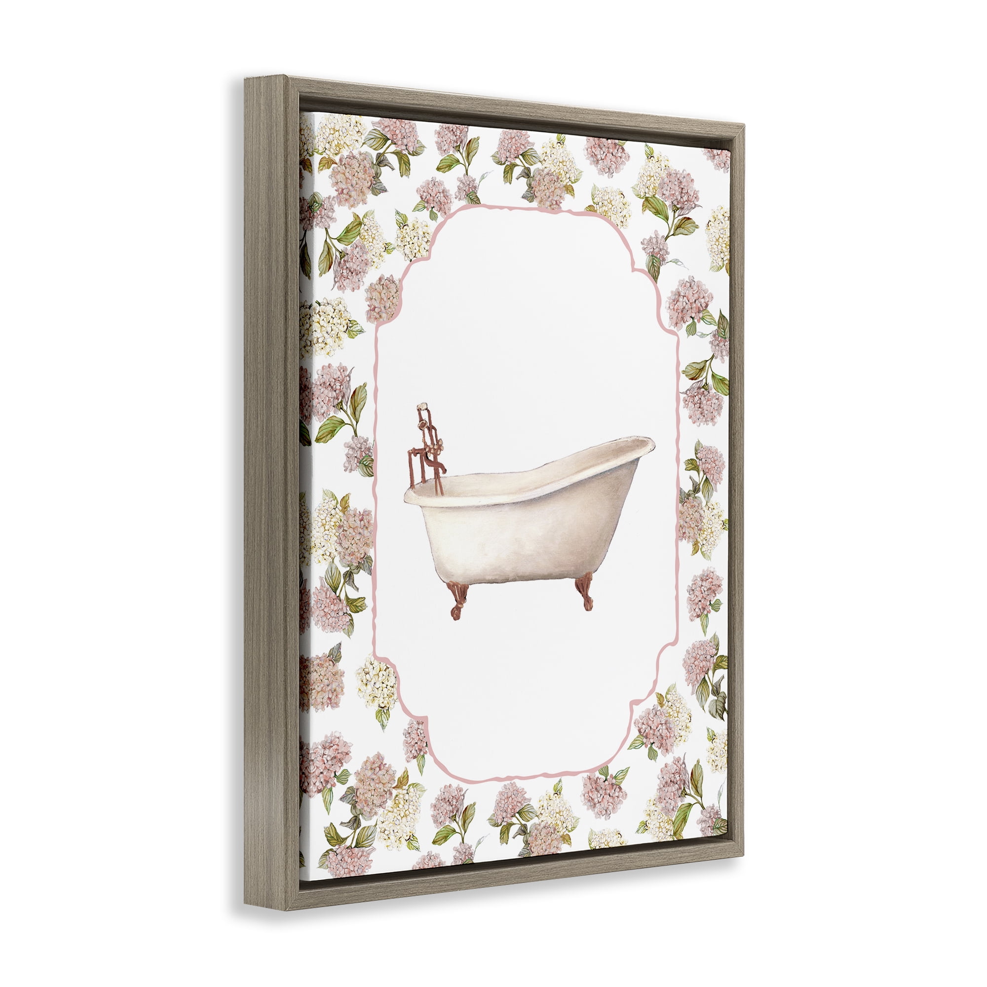 Stupell Industries Elegant Hydrangeas Bathtub Brown Framed Floater Canvas Wall Art, design by Carol Robinson