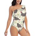 thumbnail image 3 of Sikiie Funny Chicken Print Women One Piece Swimsuits Tummy Control One Shoulder Bathing Suits Ruffle Swimwear, From S to XXL-XX-Large, 3 of 6