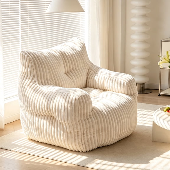 ExtraLco Beige Bean Bag Chair, Soft Corduroy Lounge Chair with Memory Foam Filling, Ergonomic Backrest Floor Chair for Living Room Bedroom and Indoor Spaces