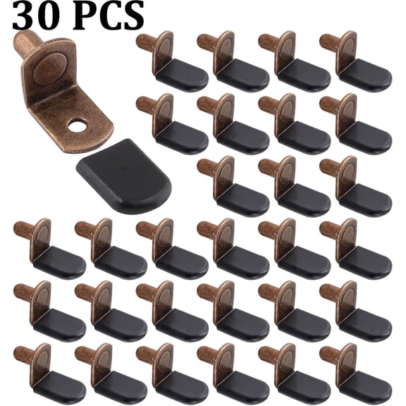 30 PCS Shelf Pegs 1/4 Inch,Shelf Support Pegs 1/4 Inch L-Shaped Clips with Rubber Sleeve,Cabinet Shelf Pegs for Bookshelves Glass Corner Shelf Cabinet Furniture, Antique Bronze.