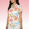 thumbnail image 4 of Lorytime Valentine Shirts for Women Button down Unisex Roses Heart Bow Hawaiian Shirt Collared Short Sleeve Tops White 3XL, 4 of 7