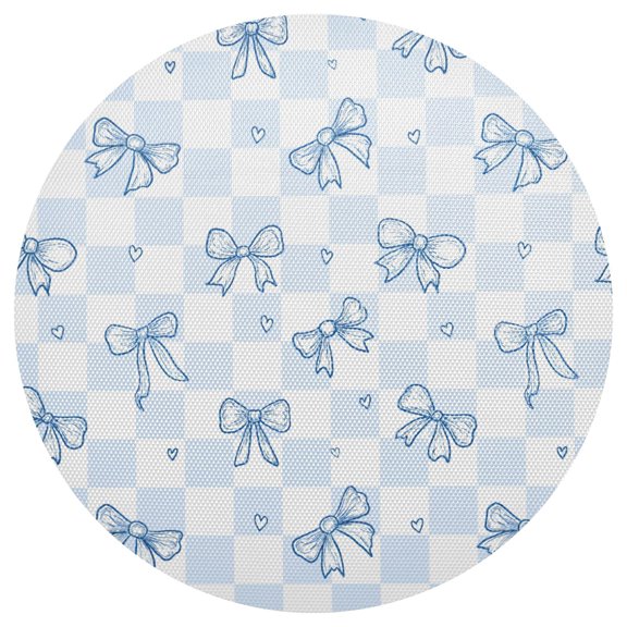 Blue Bow Checkboard Round Placemats Set of 6 Woven Non-Slip Washable Heat Resistant Table Mats 15.4 Inch for Kitchen Dining Decor