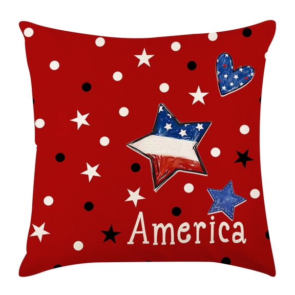 Summercome Patriotic Decor Throw Pillow Covers 18x18 in, 4th of July Linen Pillow Case for Independence Day, Memorial Day, Veteran's Day, USA, American Summer Outdoor Red White Blue Decorations