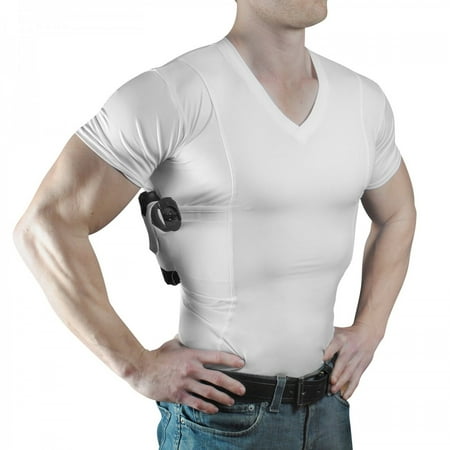ConcealmentClothes Men’s V-Neck Undercover- Concealed Carry Holster Shirt White (Best Way To Conceal Carry With Shirt Tucked In)