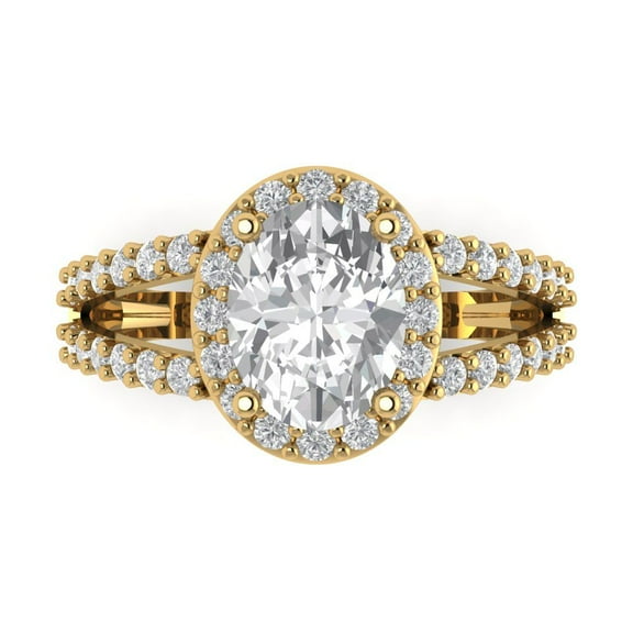Clara Pucci 14K Yellow Gold 2.6ct Moissanite Halo Ring for Women