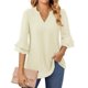 thumbnail image 1 of Blusa elegante casual con cuello en V y manga 3/4 para mujer, talla M, 1 of 6