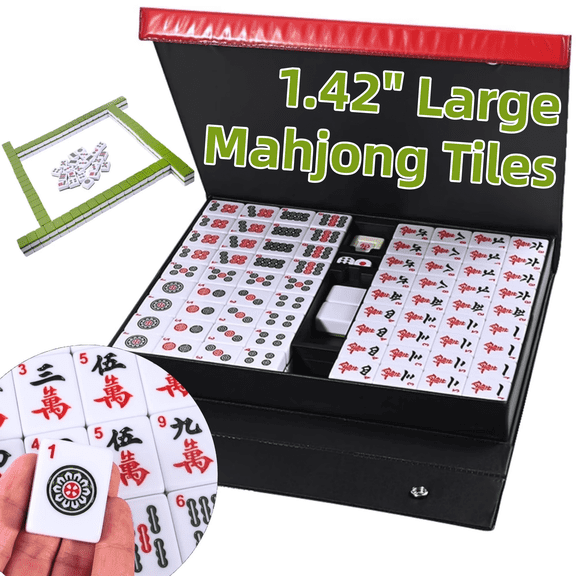 Gomok Mahjong Game Set, 146 Pcs Mahjong Tile Set ( 36 mm / 1.42" Large Size), Mahjong Set with Storage Case for Travel Party Family Games