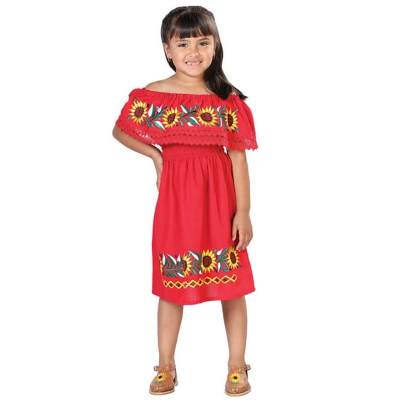 Artisanal Embroidered Dress 100% Cotton Red 603086