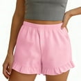 thumbnail image 6 of Feancey Striped Shorts for Women Ruffle Hem Going Out Shorts Button Elastic Waistband Lounge Shorts Summer Casual Loose Fit Short Pants Pink XXL, 6 of 10