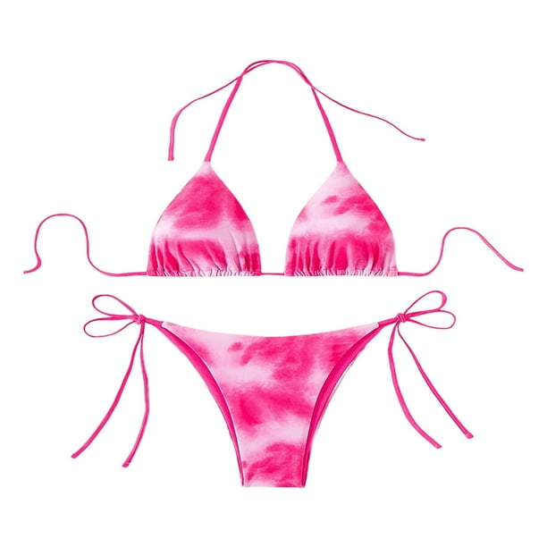 Conjunto de bikini triangular con cordón para mujer, ideal para actividades acuáticas, fiestas en la playa. XS