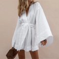 thumbnail image 4 of Kimono Cardigan Col en V pour Femmes Mini Robe Coton Lin Manches Longues Ceintures Robes Style Robe Lacets Vestidos Amples, 4 of 13
