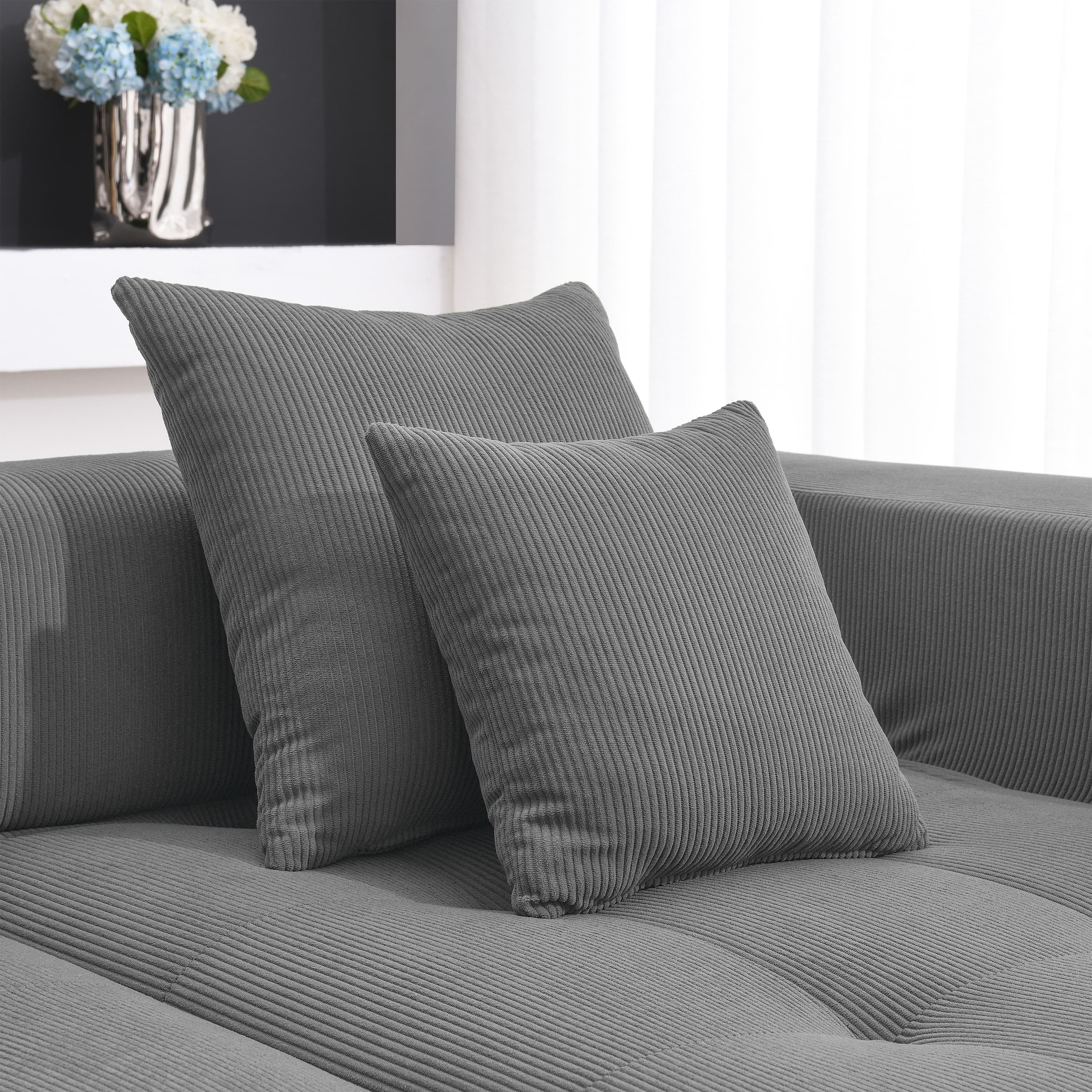 MAYEERTY 105.5" L-Shaped Modular Sectional Sofa - Minimalist Corduroy Compressed Couch, 3PC Free Combination No Assembly for Living Room, 3 Colors