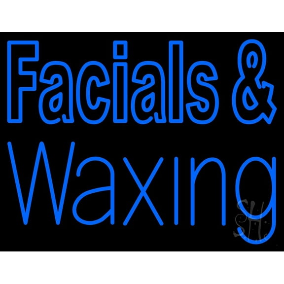 Blue Facial And Waxing LED Neon Sign 24 x 31 - inches, Black Square Cut Acrylic Backing, with Dimmer - Bright and Premium built indoor LED Neon Sign for Spa interior decor and storefront.