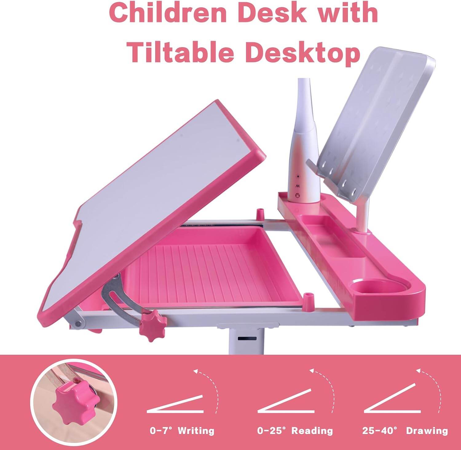 Kids Furniture Desk for Kids Desk and Chair Set Kids Art Desk Drafting Table Desk Set with Adjustable Height, 40-Degree Tiltable Children Desktop, LED Light,Bookstand,Blue,Baby Nursery Furniture