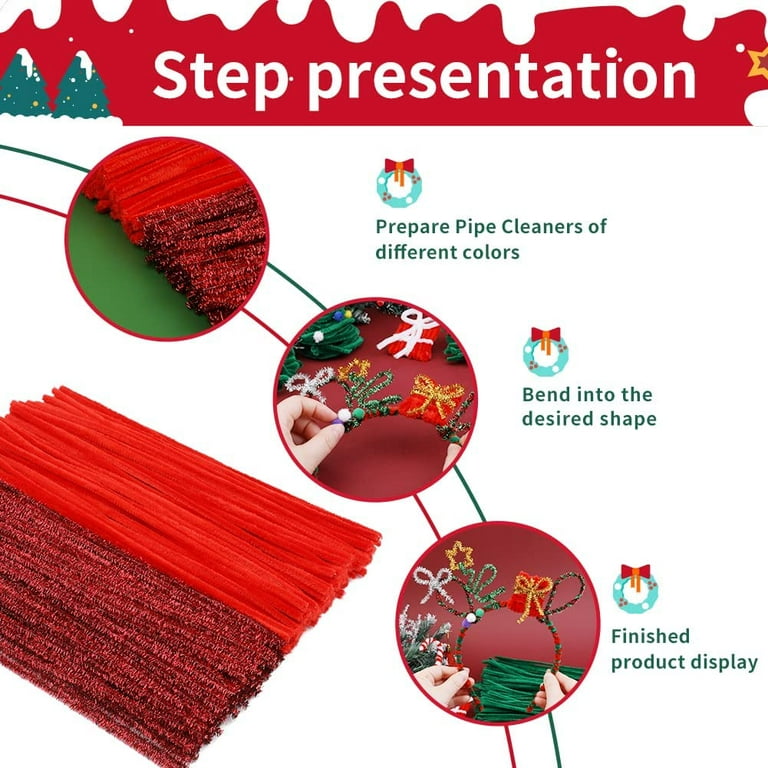 200 Pieces Christmas Red Pipe Cleaners Chenille Stem Set,100 Pieces Red  +100 Pieces Glitter Red Craft Pipe Cleaners,DIY Craft,Pipe Cleaners Bulk  for Arts and Crafts, Xmas Home Decoration 