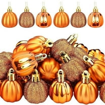 Twfbrm 24 Pcs Fall Pumpkin Hanging Ornaments, 1.2" Small Pumpkin Shaped Ball Pendants, 3 Style Glitter Shatterproof Pumpkin Baubles Thanksgiving Halloween Decorations for Tree Home Party Wedding