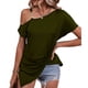 thumbnail image 1 of Mujer Solo Hombro Frío Dobladillo Superior Plisado Color Puro Ajuste Suelto Verano Casual Camiseta OD Verde M, 1 of 6
