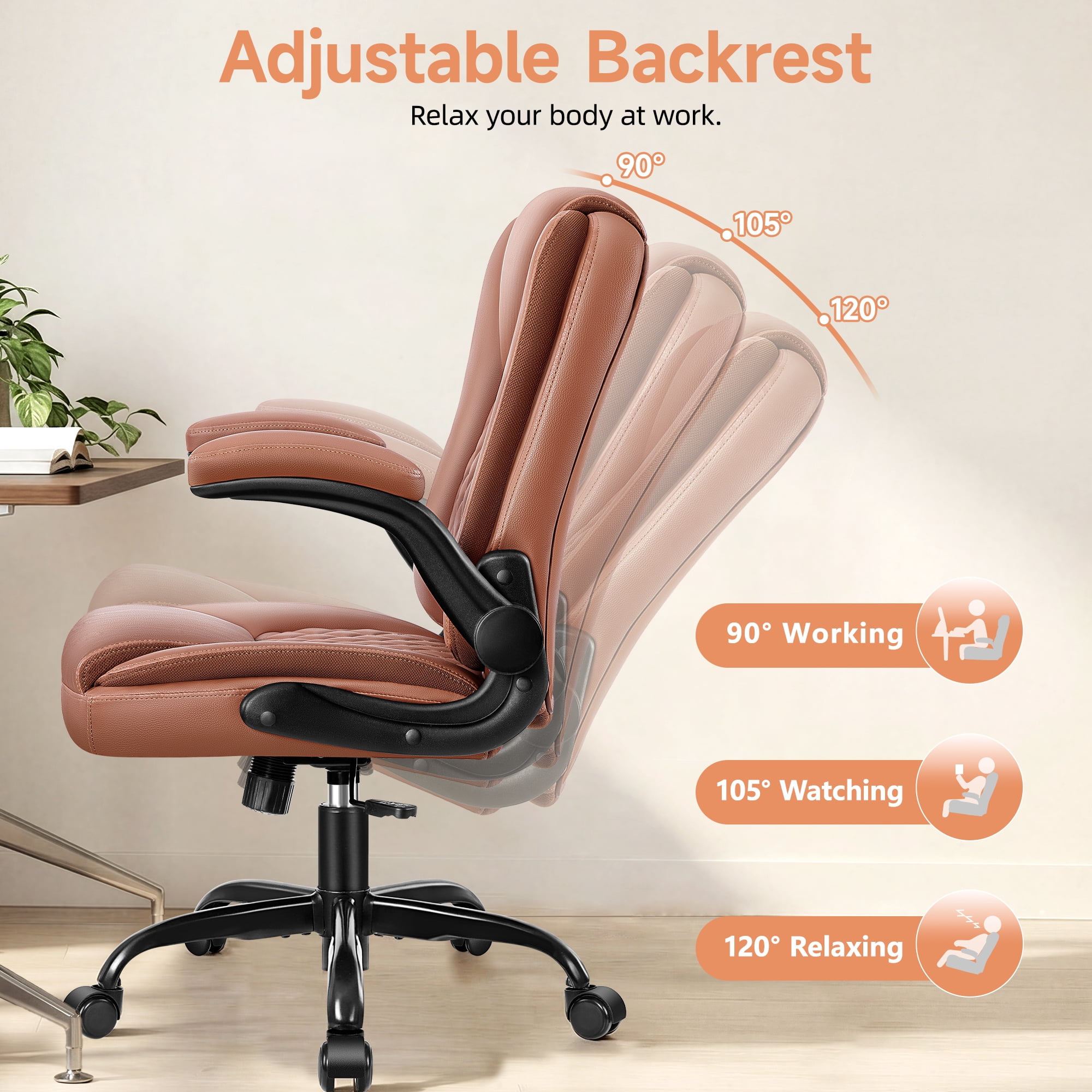COOLHUT Office Executive Chair High Back Adjustable Managerial Home Desk Chair, Office Computer Chair with Lumber Support, Swivel PU Leather Chair for Home Office, Brown