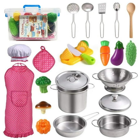 

Fovolat Play Kitchen Accessories|24 Pieces Kitchen Pretend Play Cooking Toys|Includes Pots and Pans Set Chef Hat Utensils Cooking Toys Learning Gifts for Boys Girls