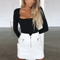 thumbnail image 2 of Heliisoer Mode Femme Blouse à Manches Longues Col Carré Solide Haut Long T-shirt Ample, 2 of 7