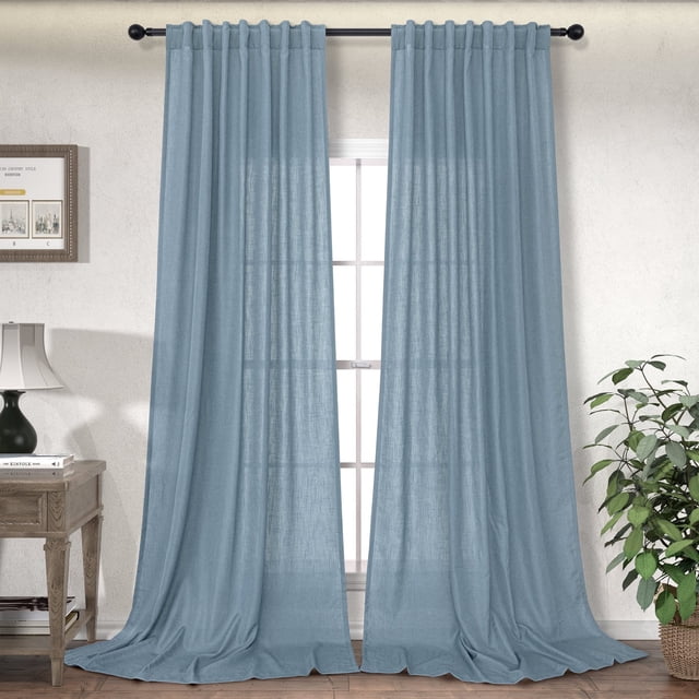 Cortinas DANCURTON, 132 x 244 cm, lino transparente, azul y gris, 2 paneles
