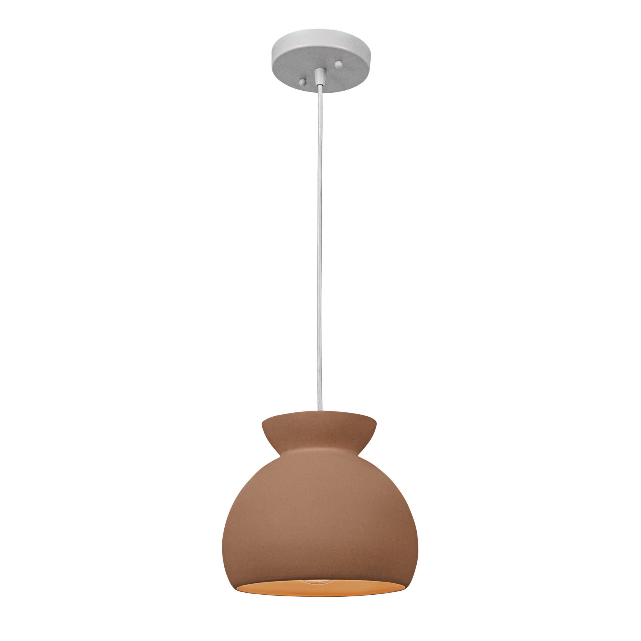 Robert Stevenson Lighting Sienna - Boho Ceramic Ceiling Light with White Fabric Cord, Matte Terracotta