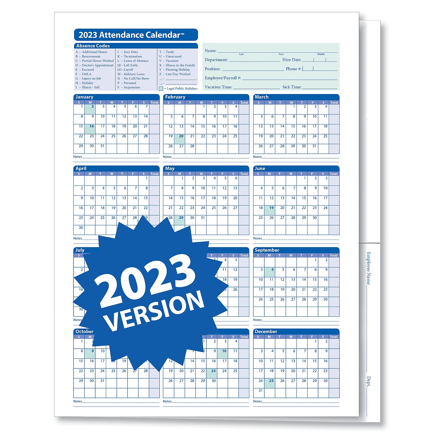 ComplyRight 2024 Attendance Calendar File Folder White Pack of 25