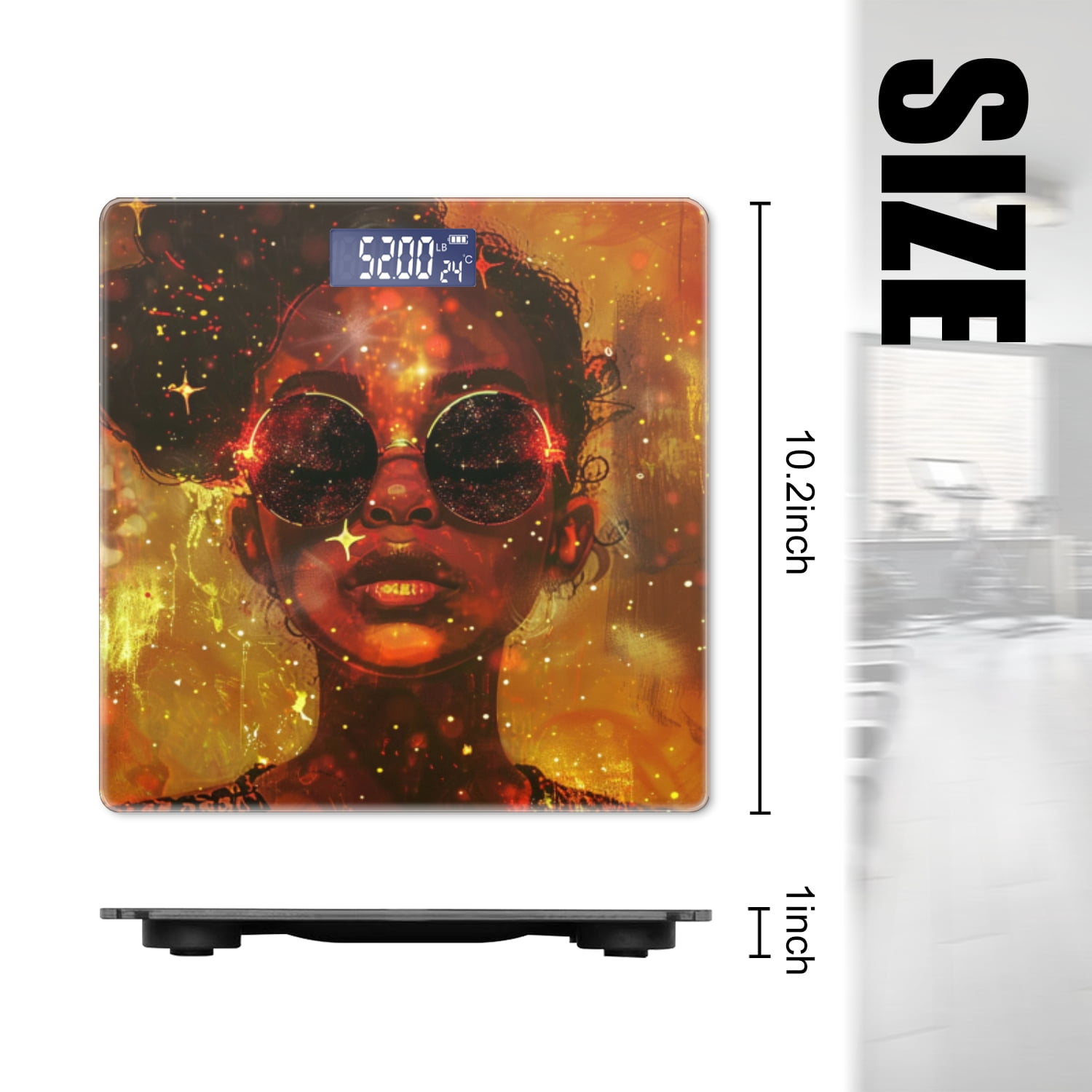 High Precision Body Weight Scale Smart Bathroom Scales with Large LCD Display(400lbs),Decorative for Bedroom-Beautiful Black Woman Wearing Round Sunglasses
