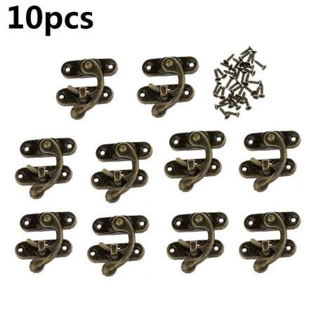 

Mini Antique Bronze Wood Box Latch Clasp Lock W/ Fixing Screw 10Set Right Hook