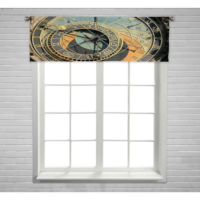 ABPHQTO El Antiguo Reloj Astronómico de Praga Ventana Cortina Cenefa Rod Pocke 45x130 cm