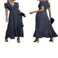 thumbnail image 3 of 2022 Femmes Manches Courtes Fendue Imprimé Motif Profond V-Cou Ourlet Volanté une Pièce Marine / Noir / Vin Rouge, 3 of 6