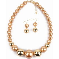 Chunky Large Simulated Pearl Choker Necklace Drop Dangle Earrings Crystal Bib Big Round Beaded Strand Multicolor Costume Statement Wedding Jewelry Set for Women Brides