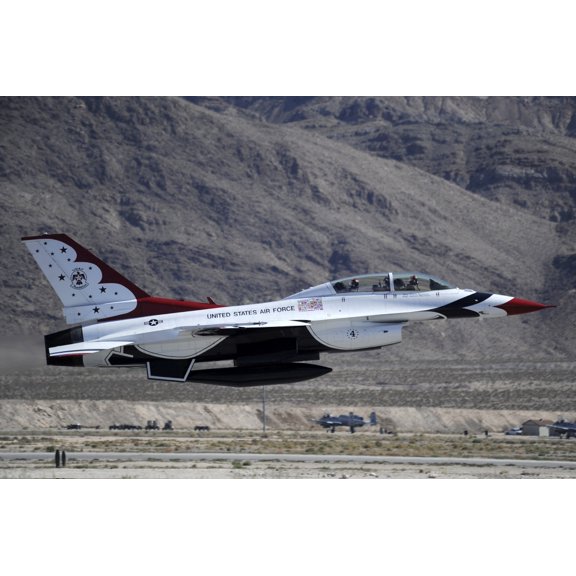 US Air Force Thunderbird F-16 Fighting Falcon takes off Canvas Art - Stocktrek Images (34 x 23)