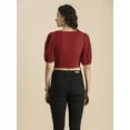 thumbnail image 3 of Moomaya Womens Solid Crop Top, V Neck Puff Sleeves Casual Summer Blouse, 3 of 8