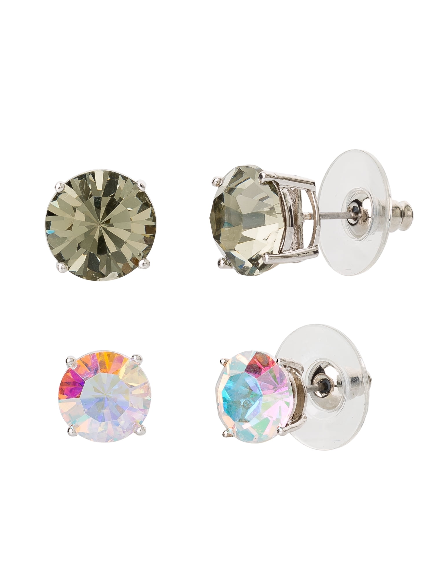 Fine Silver Plated Rd Black / Ab Crystal Earring Set
