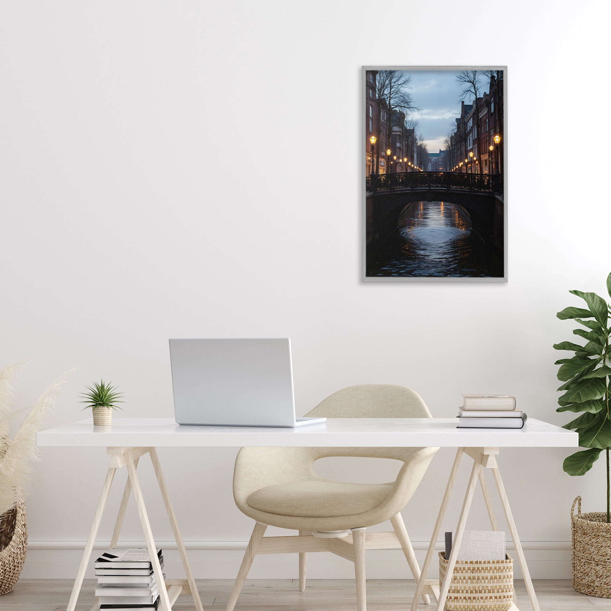Stupell Industries Lantern Light over Quiet Canal Gray Framed Giclee Art, design by Creative Studio