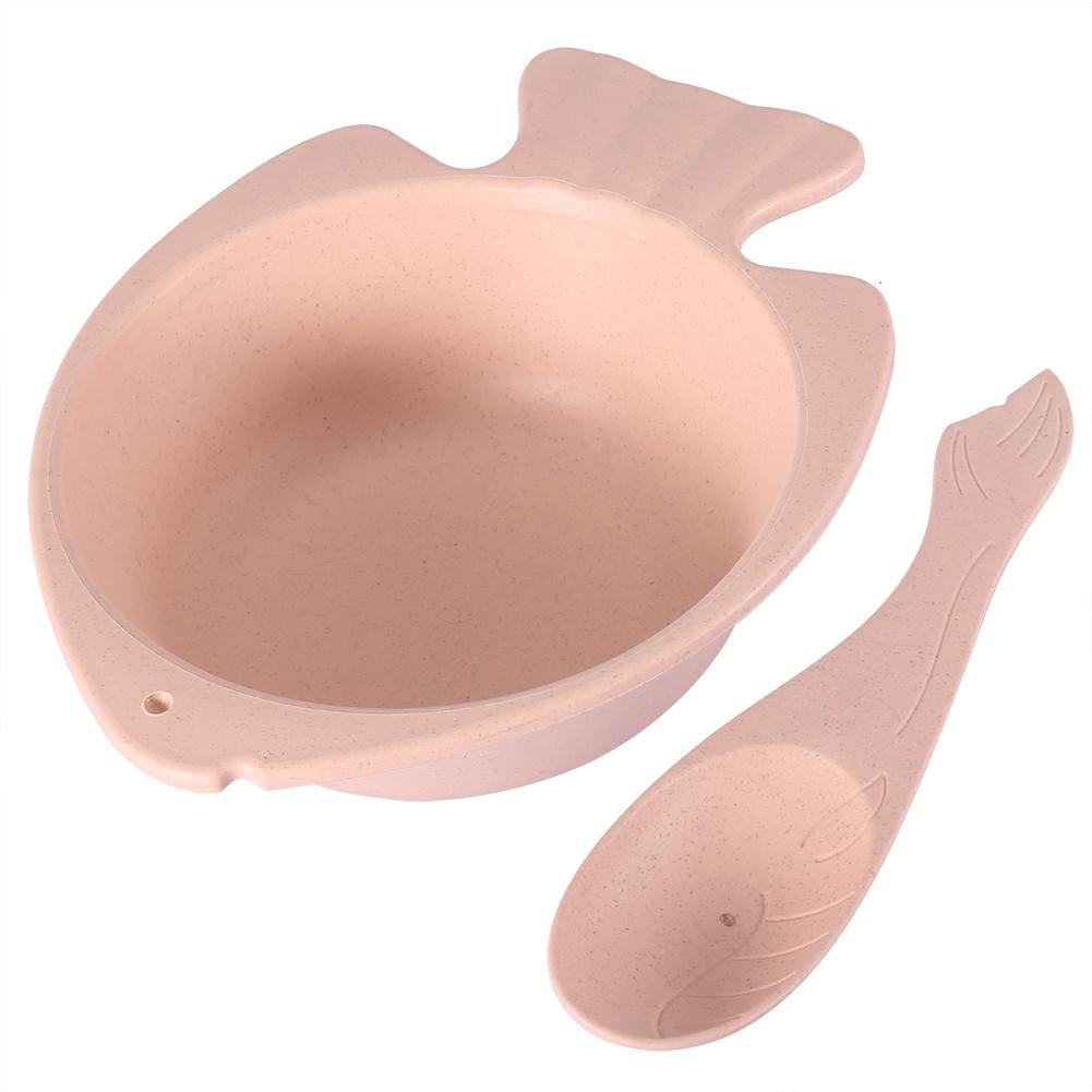 LYUMO Durable Baby Kid Child Wheat Straw Fishshaped Bowl with Spoon
