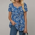 thumbnail image 2 of vigerkar Womens Henley Tunic Tops Bohemian Floral Print Button Up T-Shirts V-Neck Casual Blouses Blue, XL, 2 of 4
