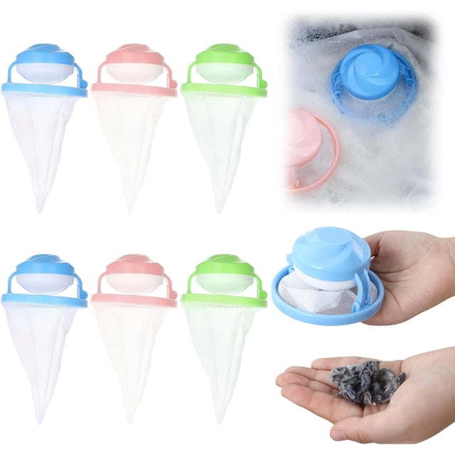 Filet Flottant de Filtration des Poils pour Enlever les Peluches, Attrape-Charpie pour Laveuse, Enlève-Poils d'Animaux pour Lessive, Sacs de Filet de Filtre à Poils Réutilisables pour Laveuse (Lot de 6 Couleurs Assorties)