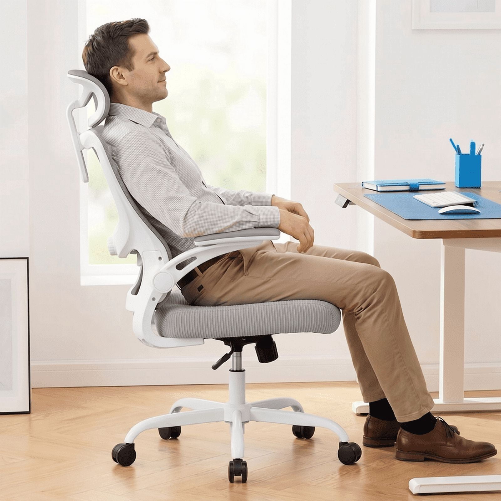 Kyspho High Back Ergonomic Office Chair with Headrest and Adjustable Lumbar Support, Mesh Desk Chair with 3D Armrests, Reclining Computer Chair for Home Office, 300 lbs Capacity