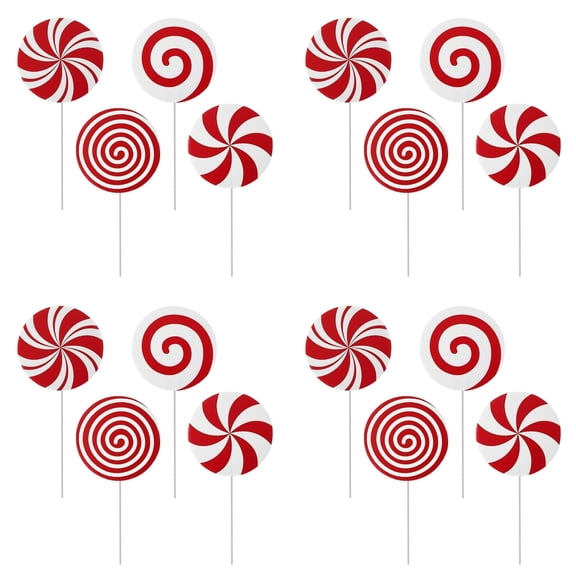 4-16pcs Large Red White Peppermint Lollipop Christmas Picks for Tree 7.87 Inch Candy Ornaments Xmas Tree Topper Home Office Holiday Party Vase Decor