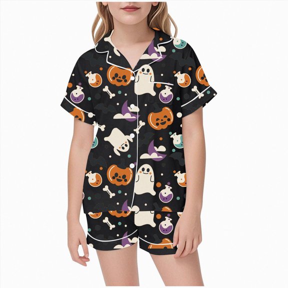 Leey-World Matching Pajamas Toddlers Halloween Baby Kids Girl Pumpkin Pajama Set Jammies Button Down Sleepwear Pjs for Girls 2T 3T 4T 5T 6T 7T 8T